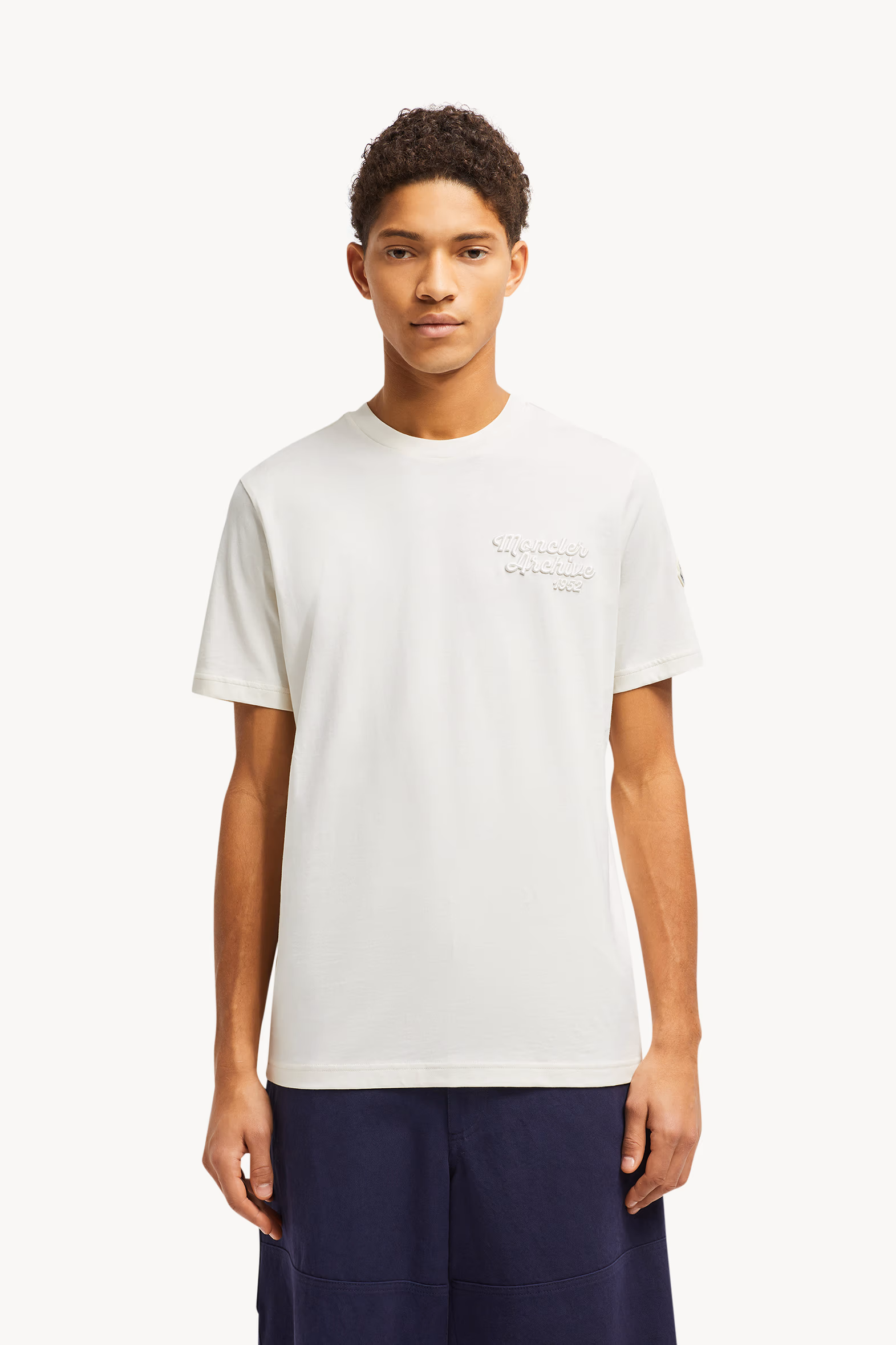 T-shirt en coton à logo brodé Hommes Blanc Moncler 3